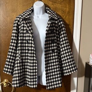 Preston & York Black and White Houndstooth Pea Coat
